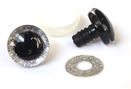 3D oči 12 mm glitrové stříbrné